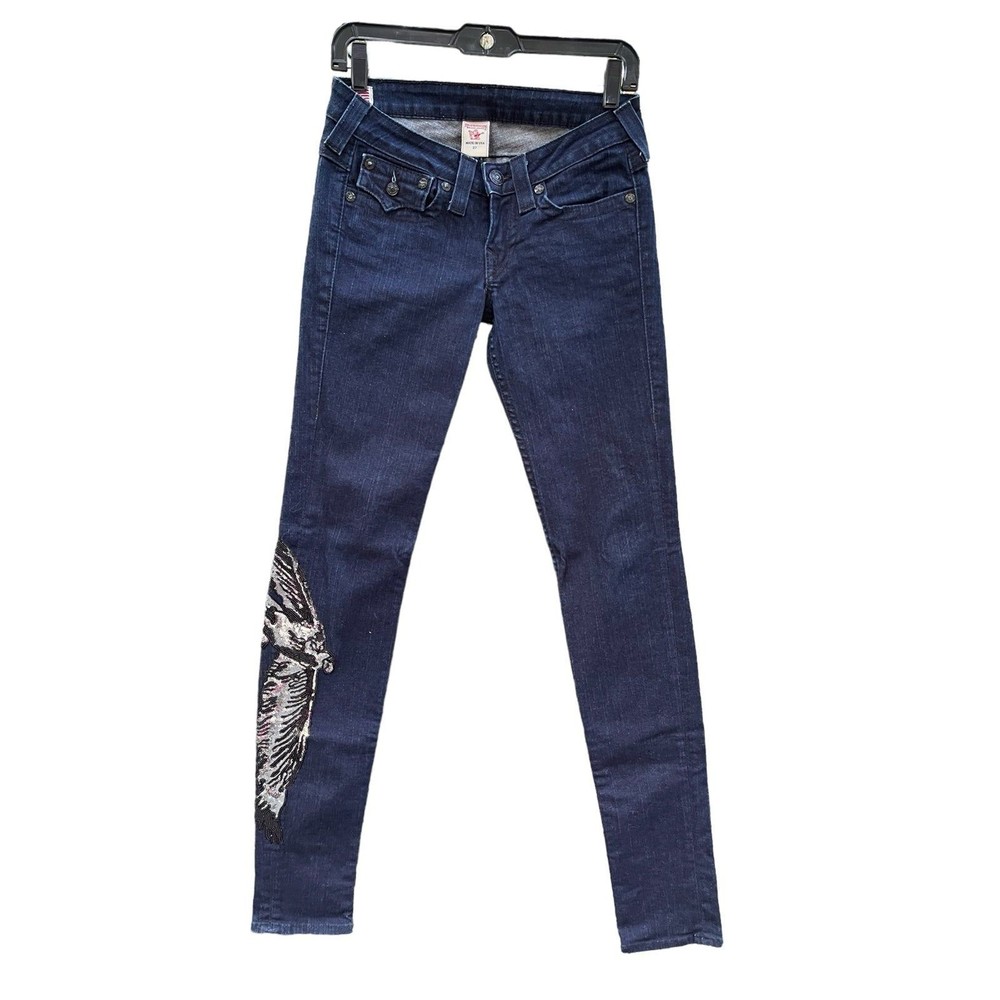 True Religion Womens Julie Eagle sequined low rise skinny jeans size 27